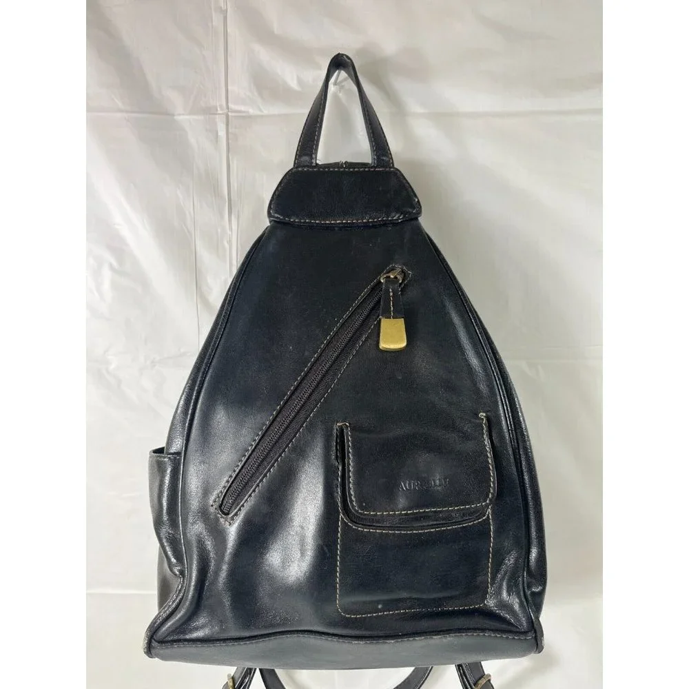 Aurielle Smooth Black Leather Backpack Purse 